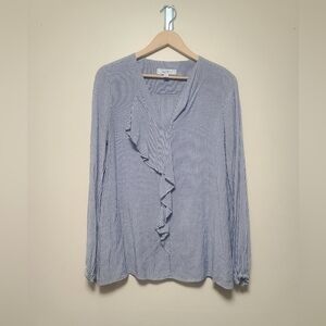 Libby Edelman stripped long sleeve blouse size med navy and white